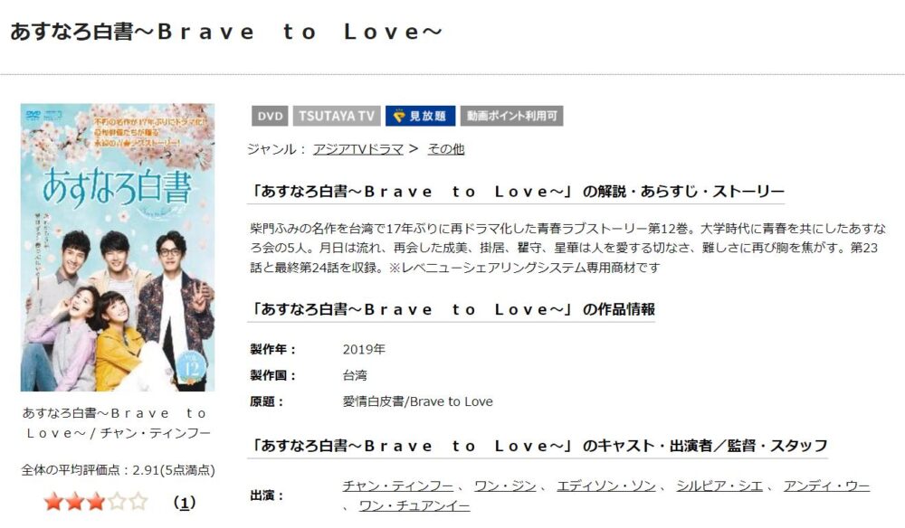 あすなろ白書～Ｂｒａｖｅ　ｔｏ　Ｌｏｖｅ～　台湾ドラマ